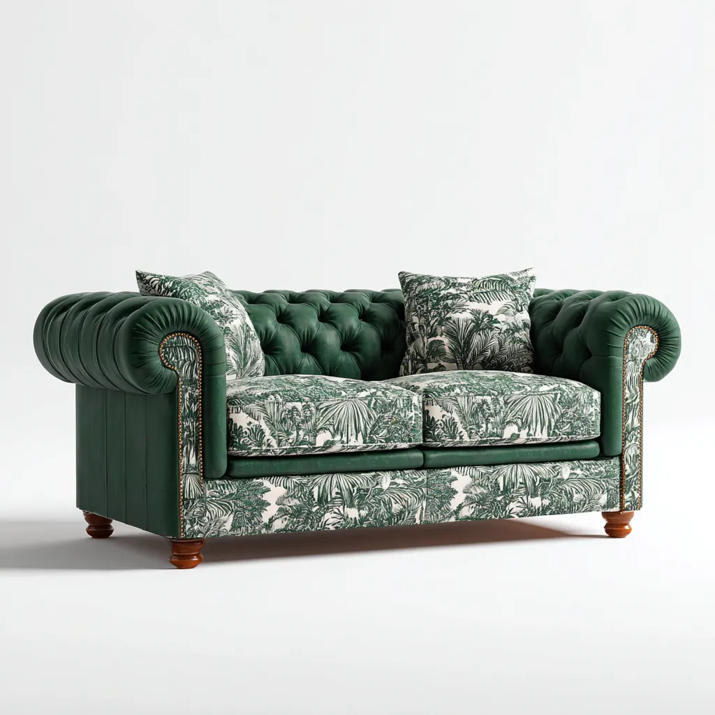 Canapé droit-tissu-cuir synthétique-210x92x85 cm-vert-blanc-design classique-Nestupbase