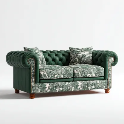 Canapé droit-tissu-cuir synthétique-210x92x85 cm-vert-blanc-design classique-Nestupbase