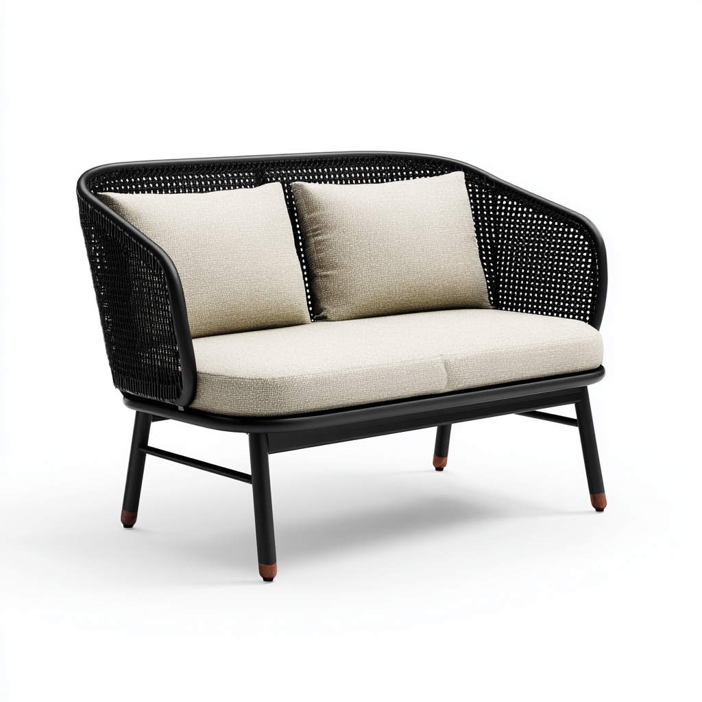 Canapé de jardin - métal-rotin-tissu - 152x72x84 cm - beige-noir - design contemporain-Nestupbase