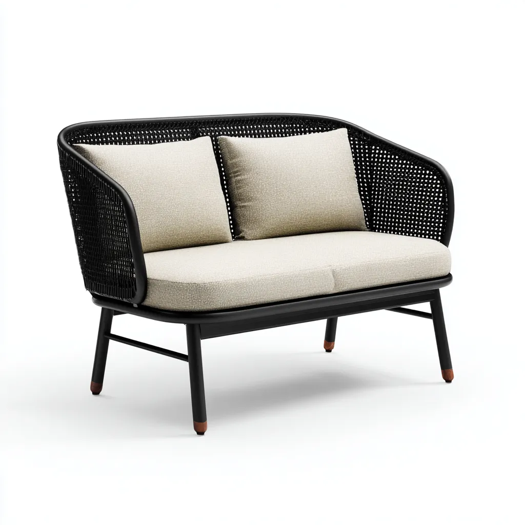 Canapé de jardin - métal-rotin-tissu - 152x72x84 cm - beige-noir - design contemporain-Nestupbase