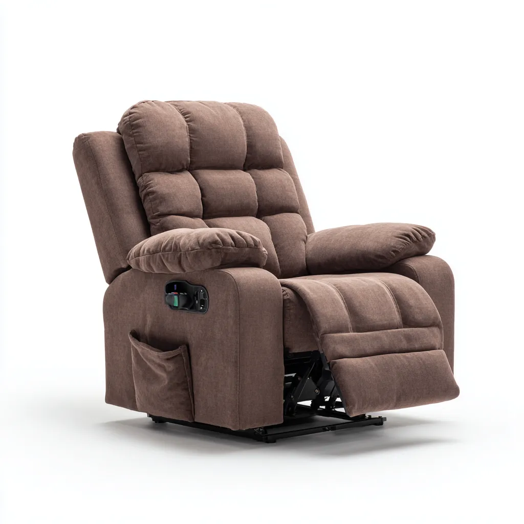 Fauteuil relax - tissu-métal - 104x90x102 cm - brun - fonction inclinable-Nestupbase