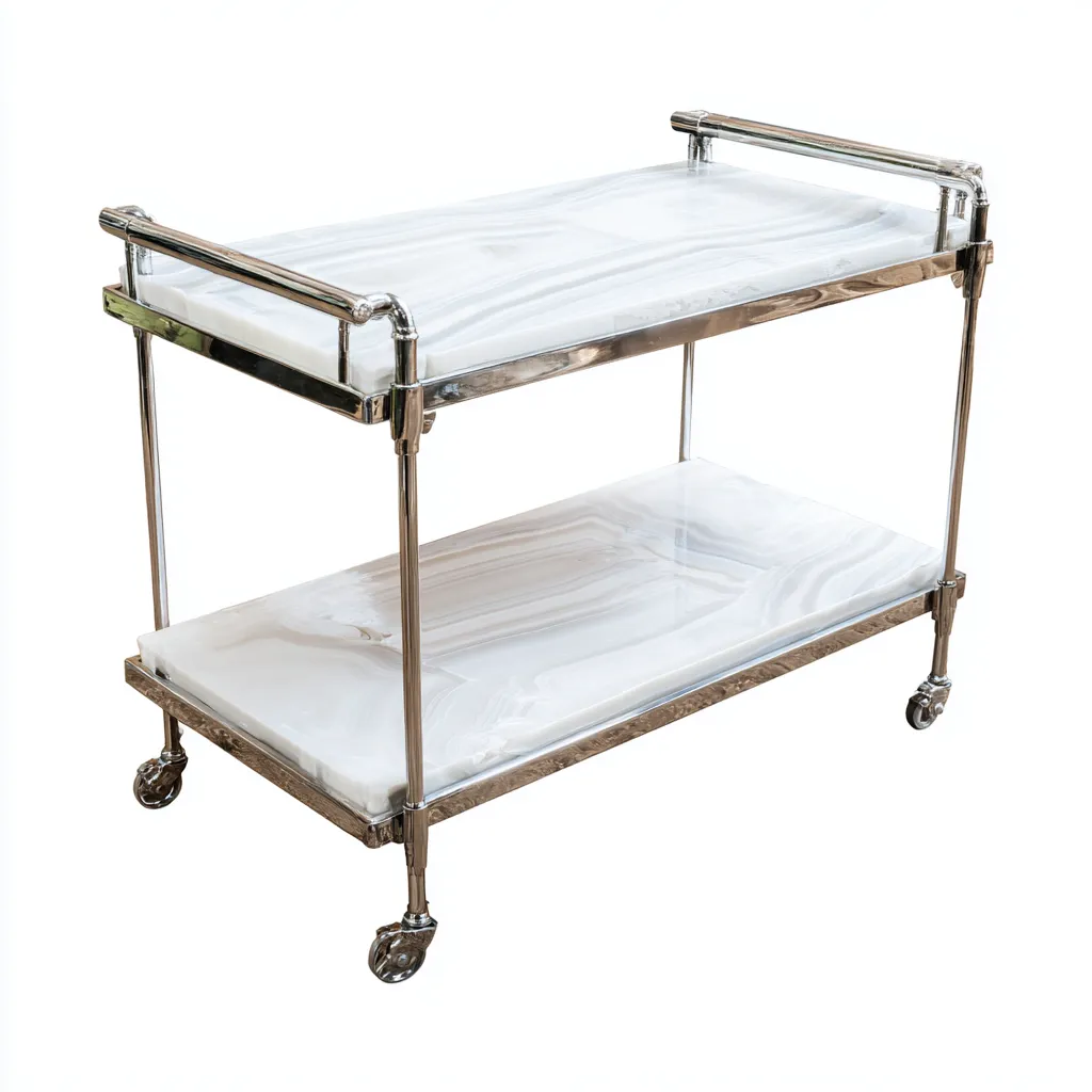 Desserte et chariot - métal-pierre - 78x42x90 cm - argent-blanc - design moderne-Nestupbase