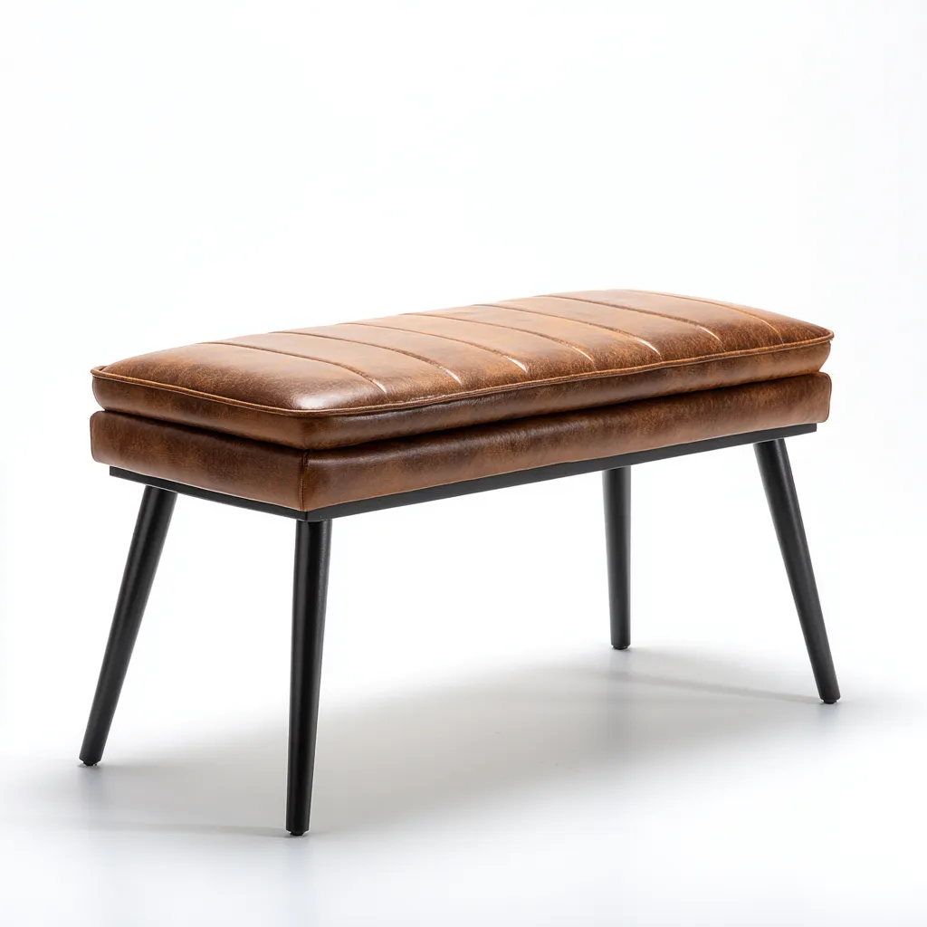 Banc d'entrée-cuir-métal-85x35x45 cm-Marron-Noir-Style moderne-Nestupbase