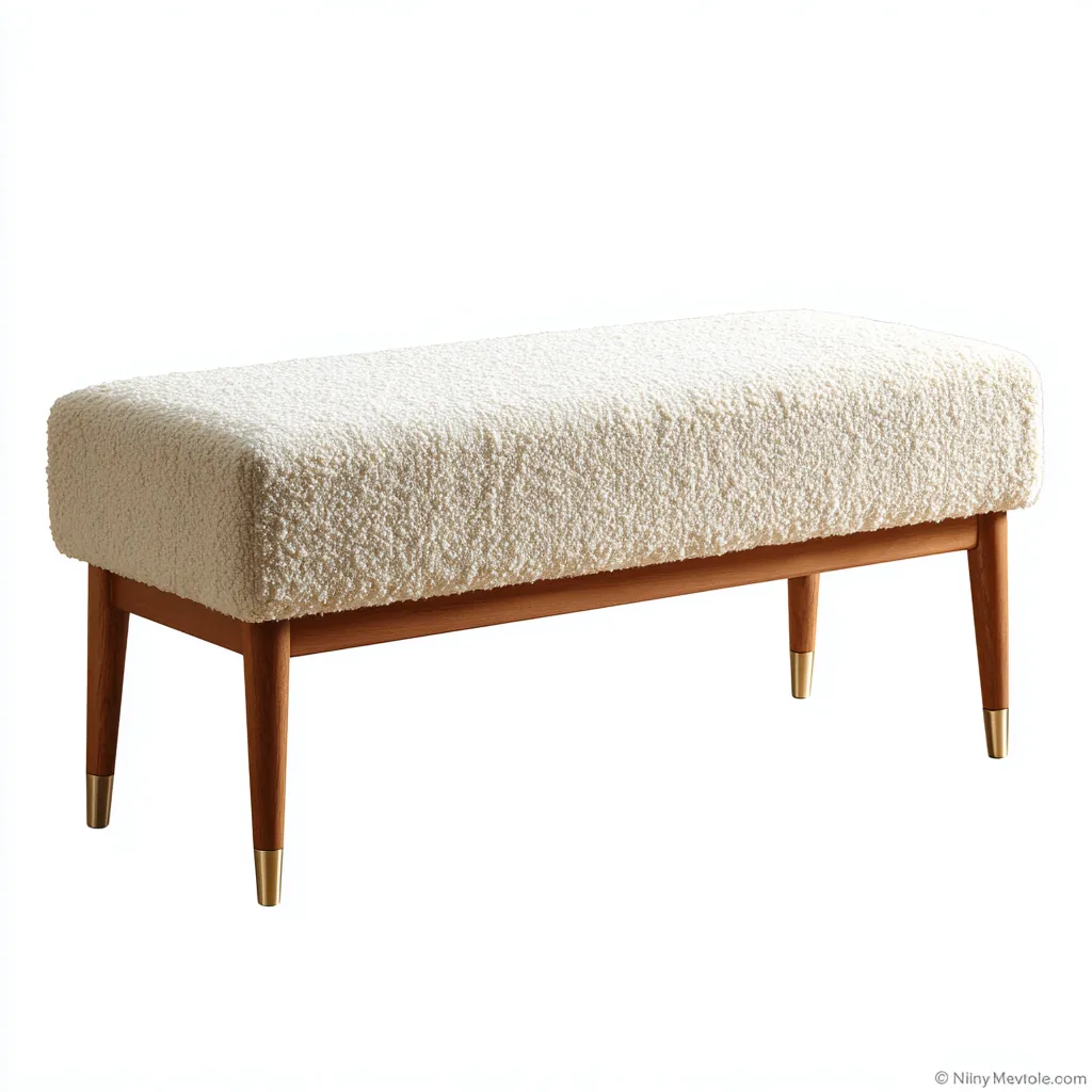 Banc d'entrée-tissu bouclé-bois massif-100x40x45 cm-Blanc cassé-Design moderne-Nestupbase