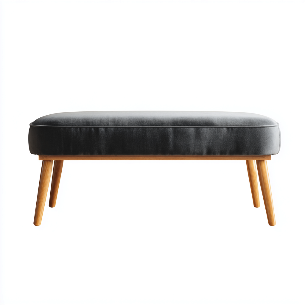 Banc d'entrée-bois-velours-100x40x45 cm-Gris-Bois naturel-Style moderne-Nestupbase