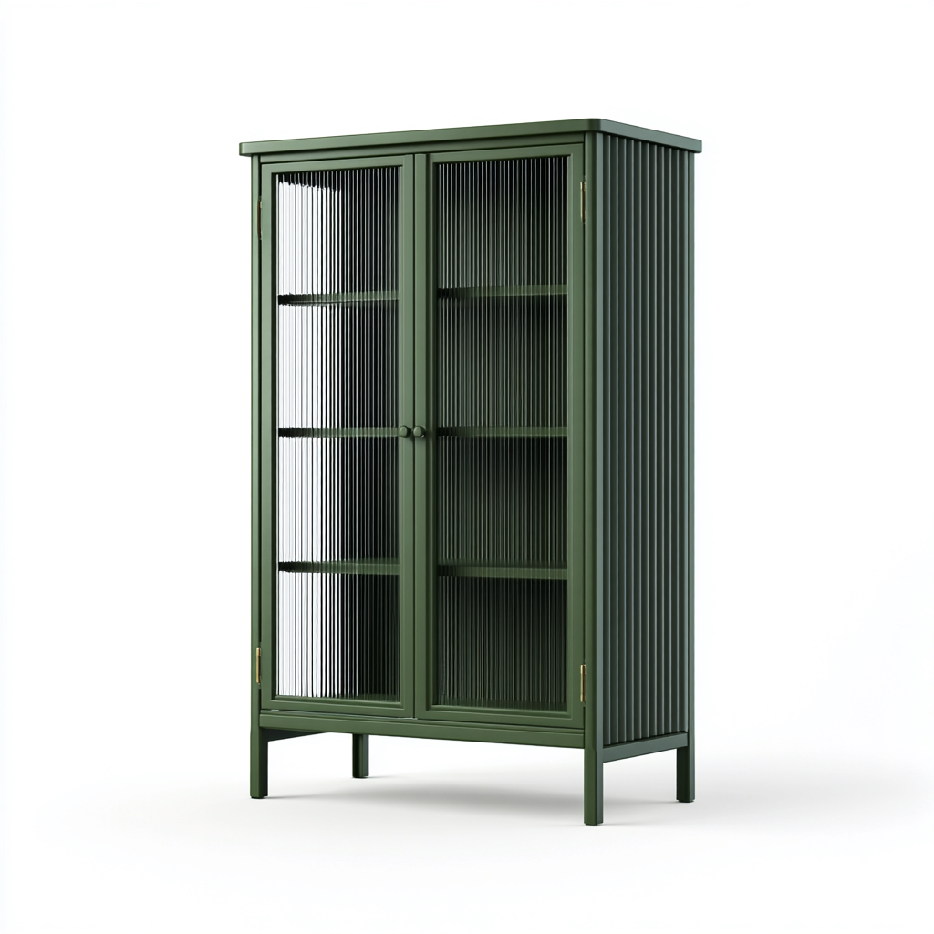 Vitrine-métal-verre-86x42x176 cm-Vert foncé-Style moderne-Nestupbase
