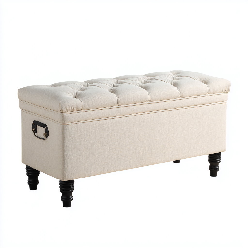 Banc d'entrée-tissu lin-bois-90x40x48 cm-Beige-Style classique avec rangement-Nestupbase