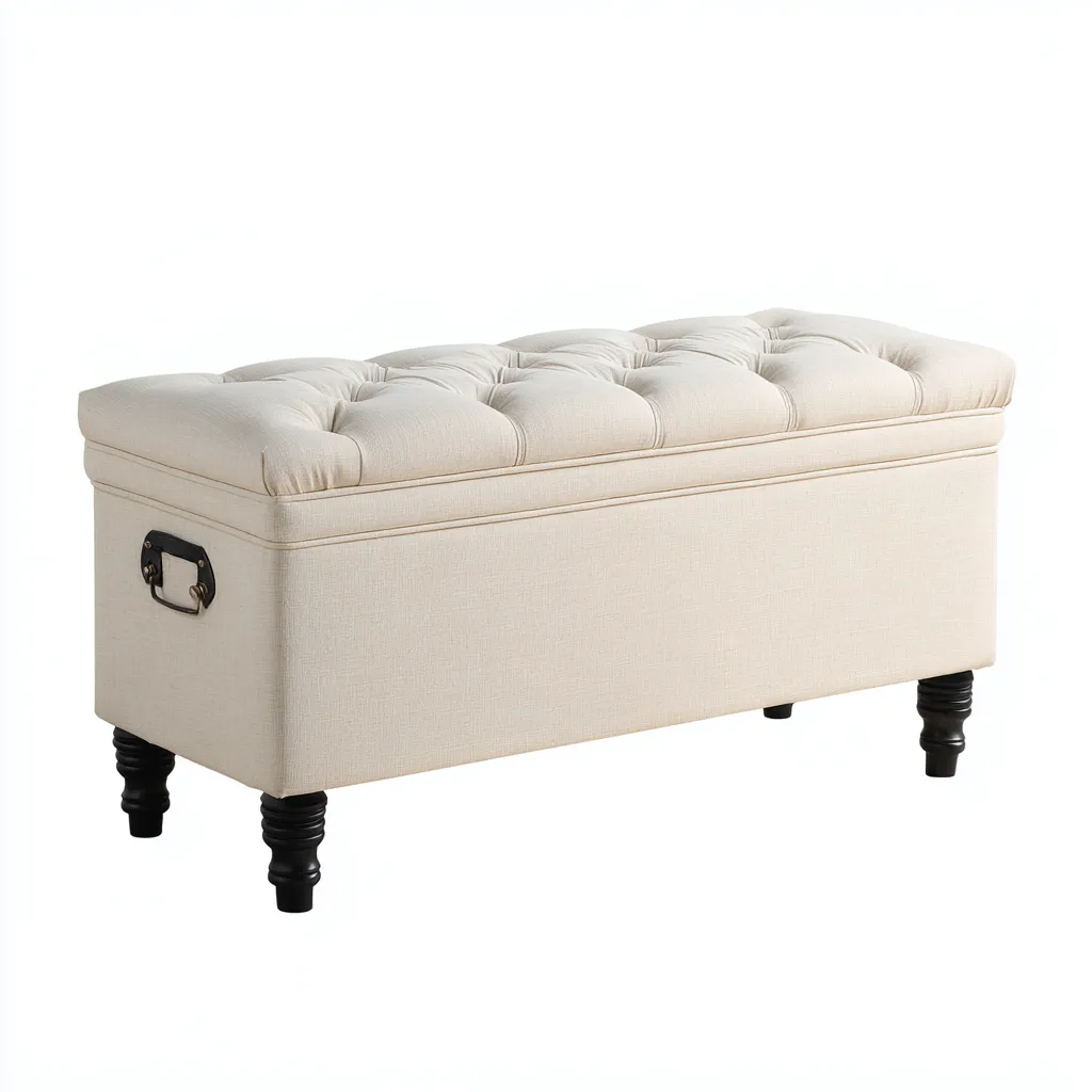 Banc d'entrée-tissu lin-bois-90x40x48 cm-Beige-Style classique avec rangement-Nestupbase