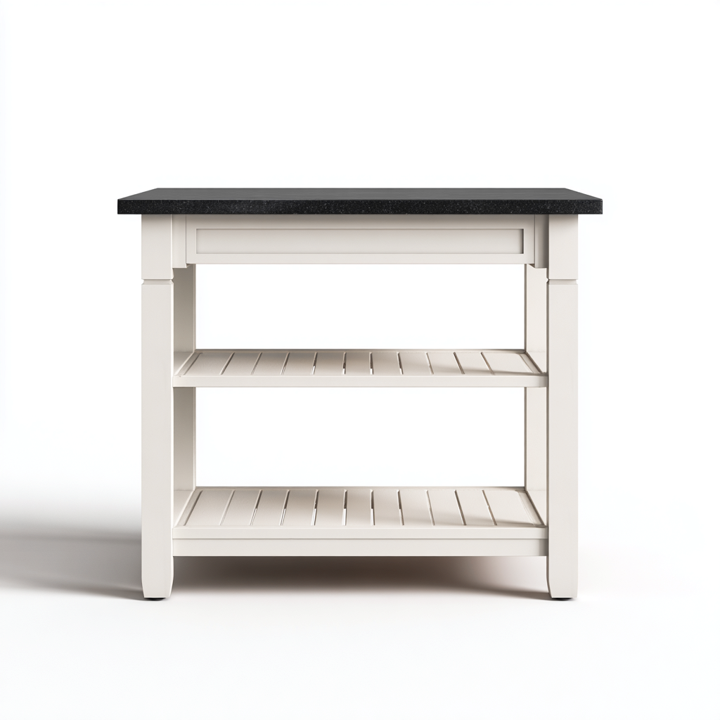 Îlot de cuisine-bois-pierre-120x60x90 cm-Blanc-Noir-Style fonctionnel-Nestupbase