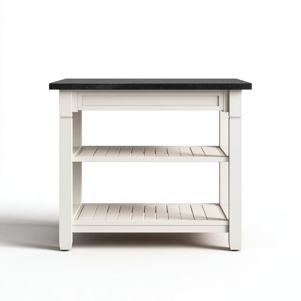 Îlot de cuisine-bois-pierre-120x60x90 cm-Blanc-Noir-Style fonctionnel-Nestupbase