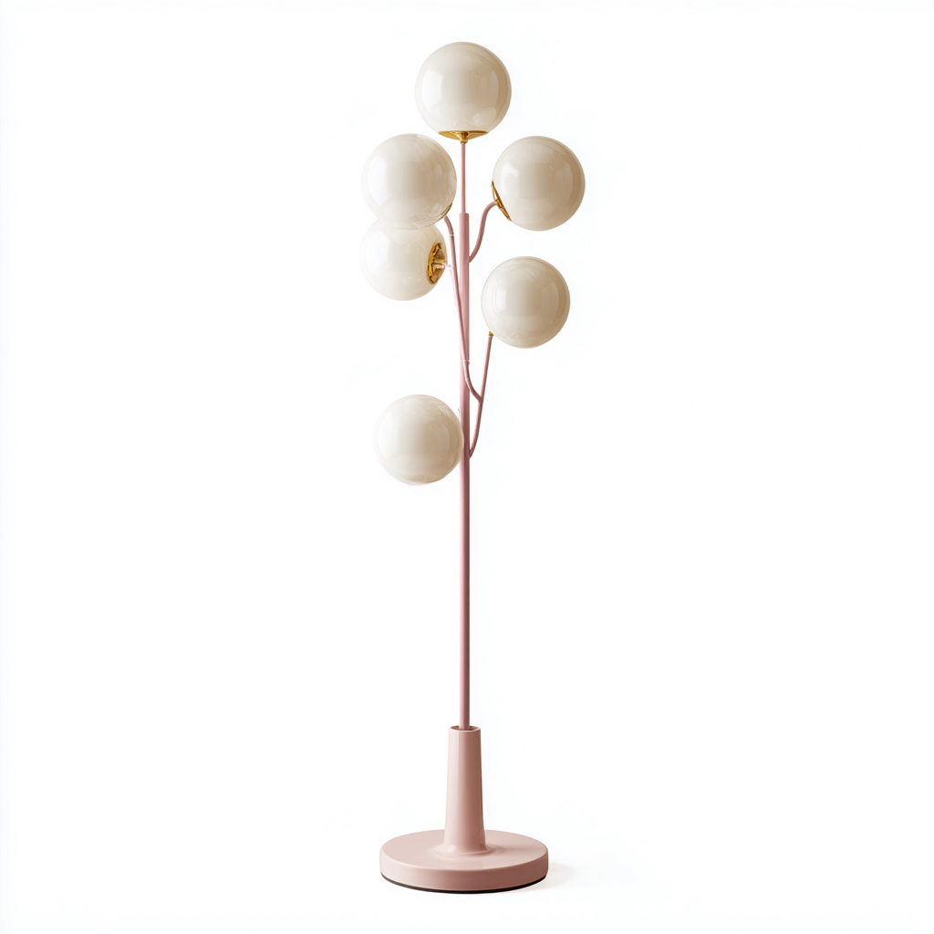 Lampadaire métal-verre-45x45x165 cm-rose-blanc-style contemporain-Nestupbase