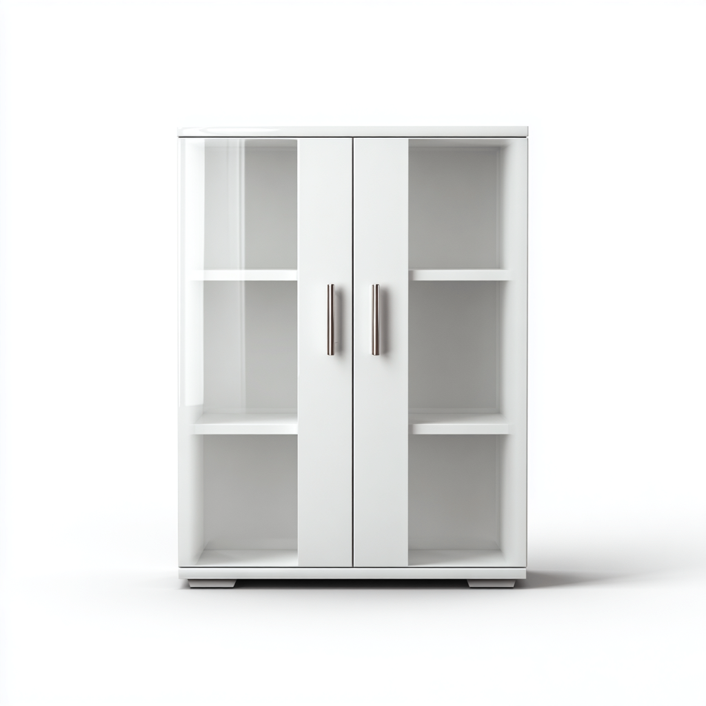 Meuble de rangement de cuisine - bois-verre - 80x38x120 cm - blanc - design moderne-Nestupbase