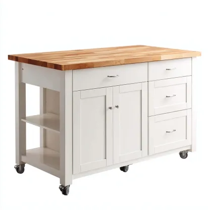 Îlot de cuisine-bois-métal-140x75x90 cm-Blanc-Bois naturel-Style fonctionnel-Nestupbase