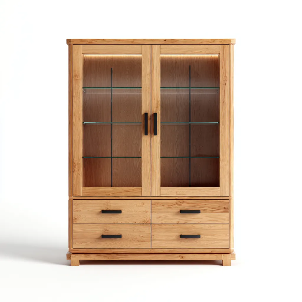 Vitrine-bois-verre-métal-100x45x182 cm-Chêne-Noir-Style contemporain-Nestupbase