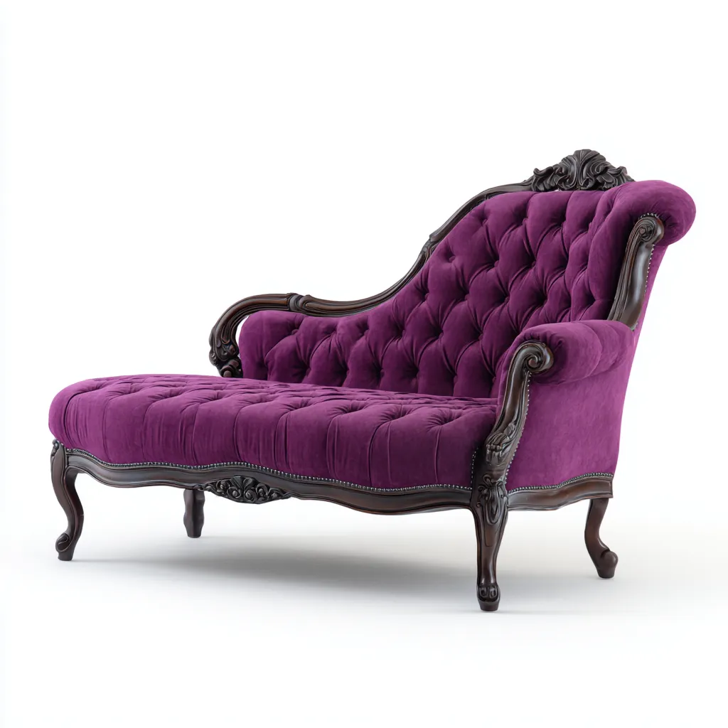 Chaise longue-velours-178x74x93 cm-violet-style classique capitonné-Nestupbase