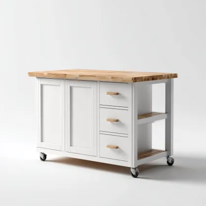 Îlot de cuisine-bois massif-120x60x90 cm-Blanc-Naturel-Design fonctionnel avec rangements ouverts-Nestupbase