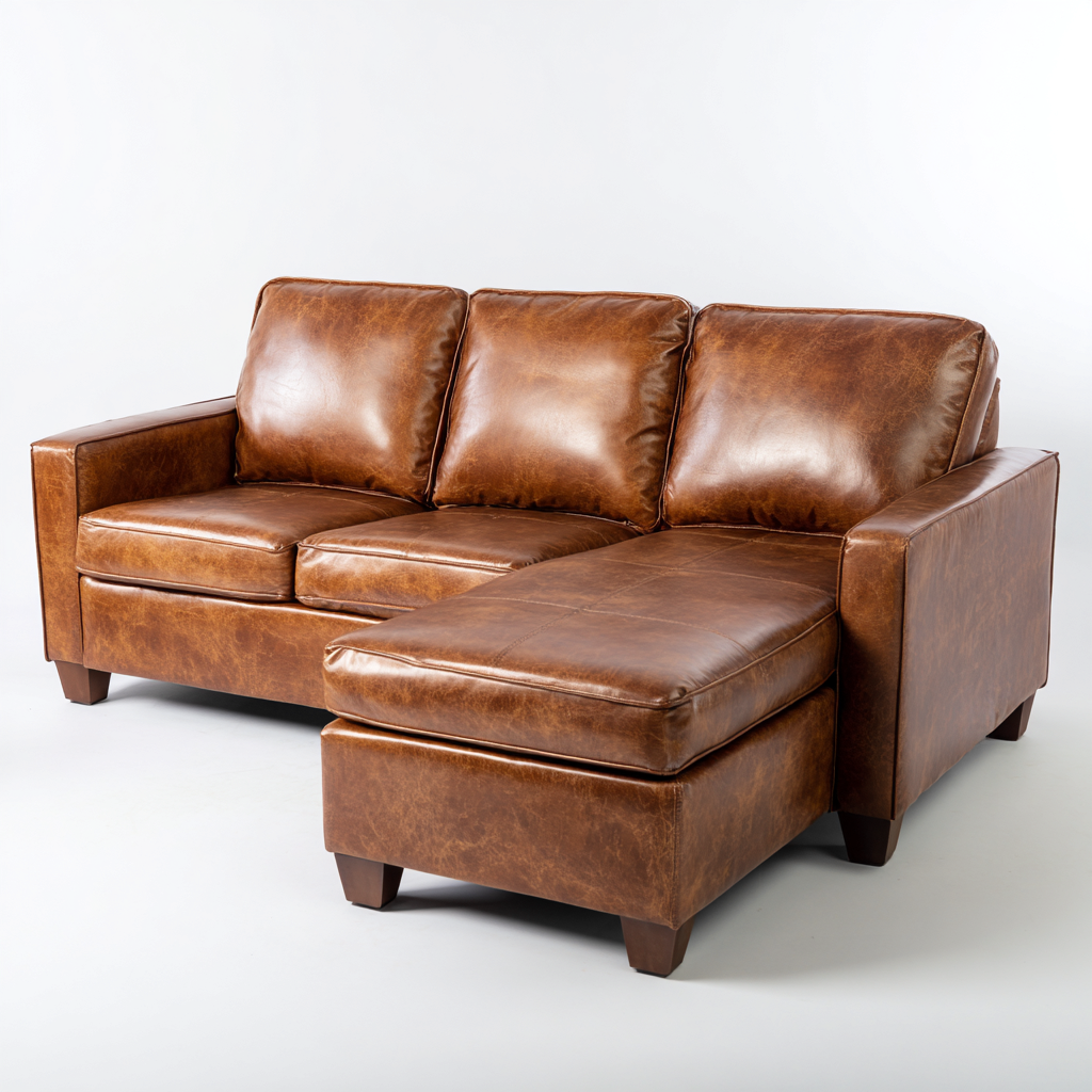 Canapé d'angle-cuir synthétique-220x150x90 cm-marron clair-design contemporain-Nestupbase