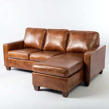 Canapé d'angle-cuir synthétique-220x150x90 cm-marron clair-design contemporain-Nestupbase