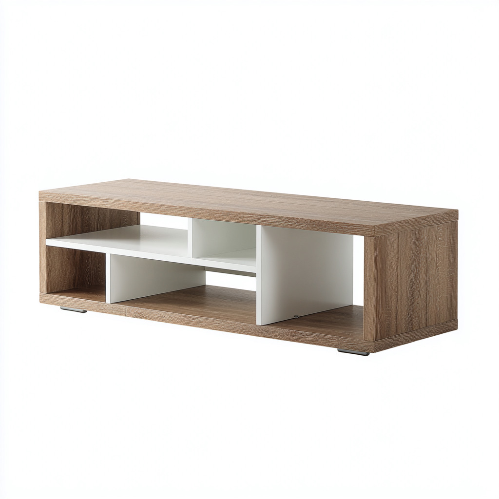 Meuble TV - MDF-bois - 150x39x48 cm - Blanc-Chêne - Style moderne-Nestupbase