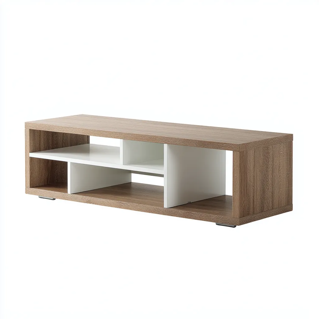 Meuble TV - MDF-bois - 150x39x48 cm - Blanc-Chêne - Style moderne-Nestupbase