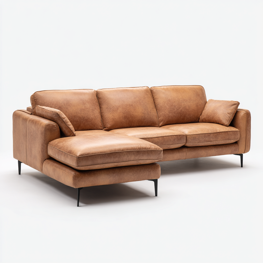 Canapé d'angle-cuir synthétique-240x165x86 cm-marron clair-design contemporain-Nestupbase