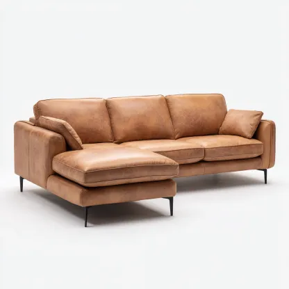 Canapé d'angle-cuir synthétique-240x165x86 cm-marron clair-design contemporain-Nestupbase