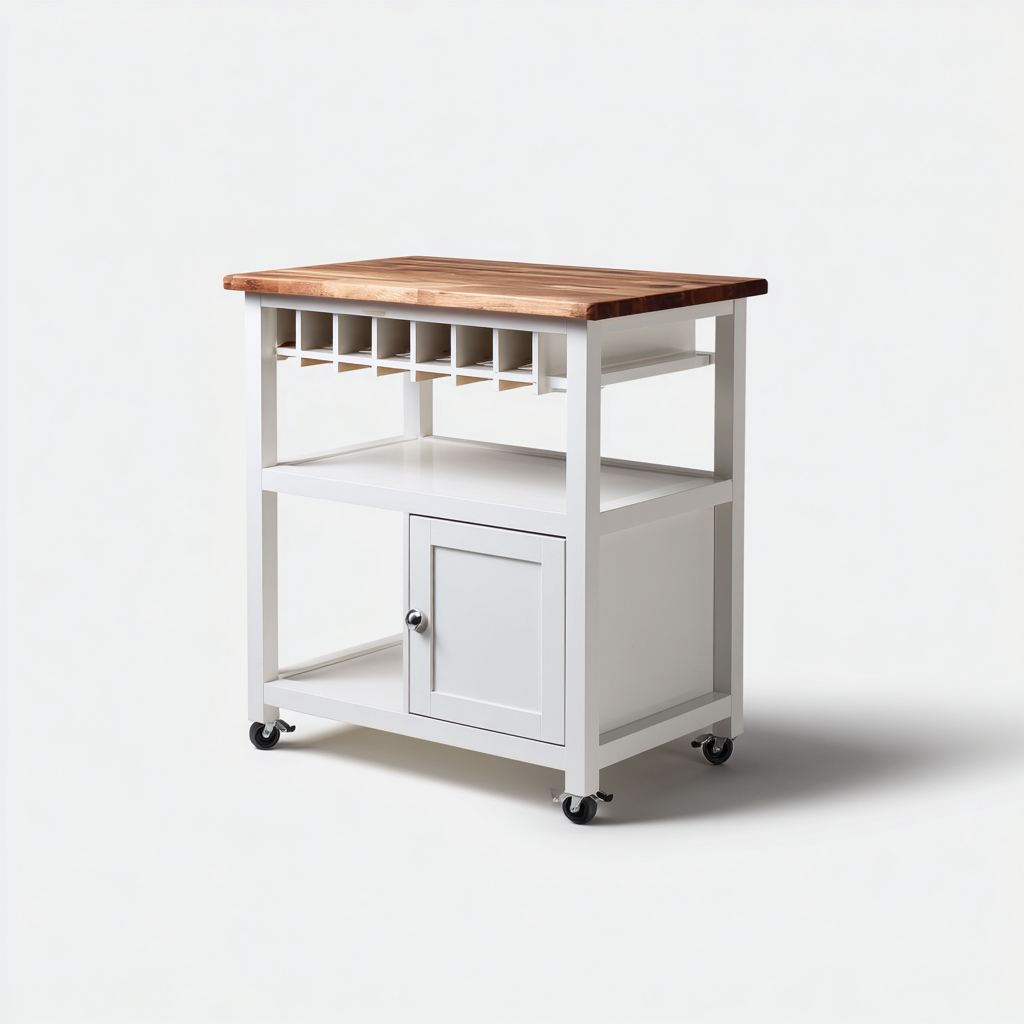 Îlot de cuisine-bois-métal-60x45x90 cm-Blanc-Bois naturel-Style fonctionnel-Nestupbase