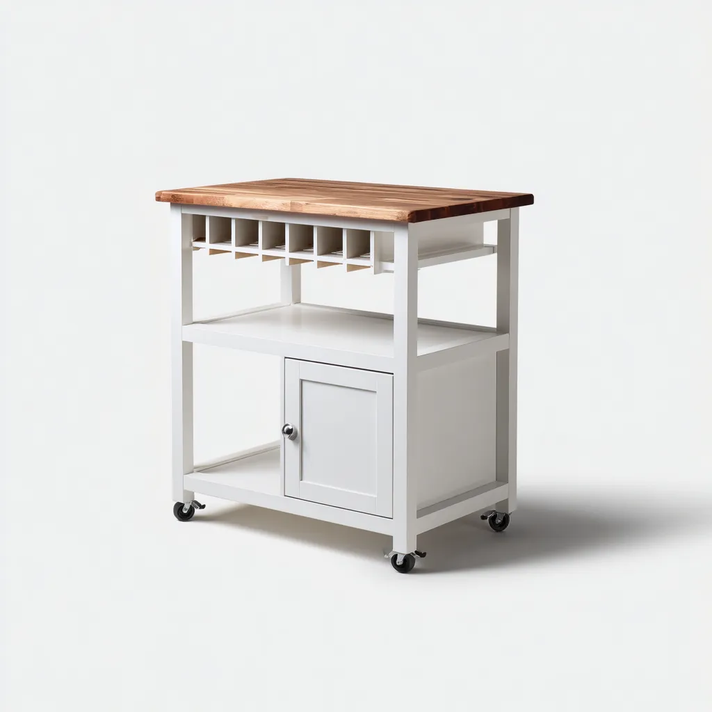 Îlot de cuisine-bois-métal-60x45x90 cm-Blanc-Bois naturel-Style fonctionnel-Nestupbase