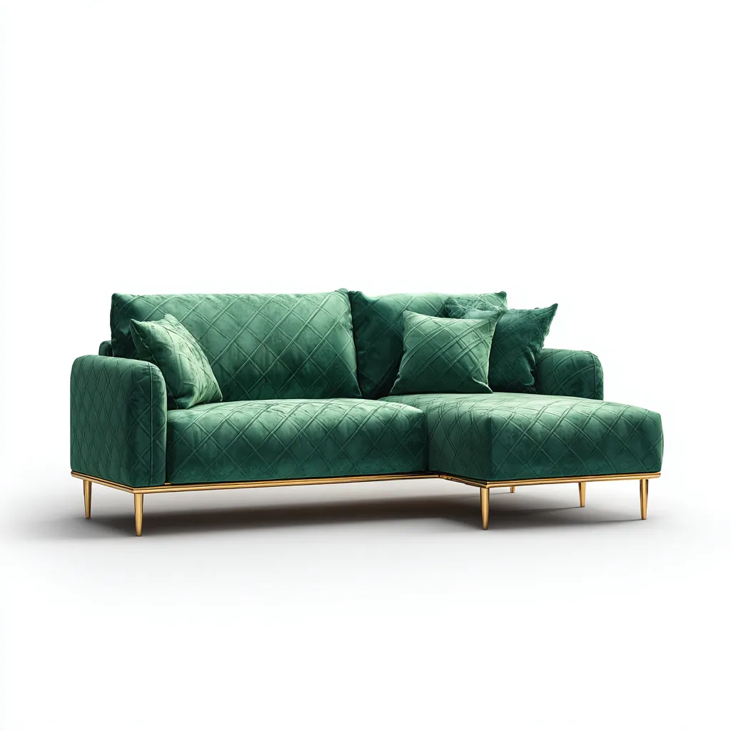 Canapé d'angle-velours-métal-258x158x86 cm-vert émeraude-design moderne-Nestupbase