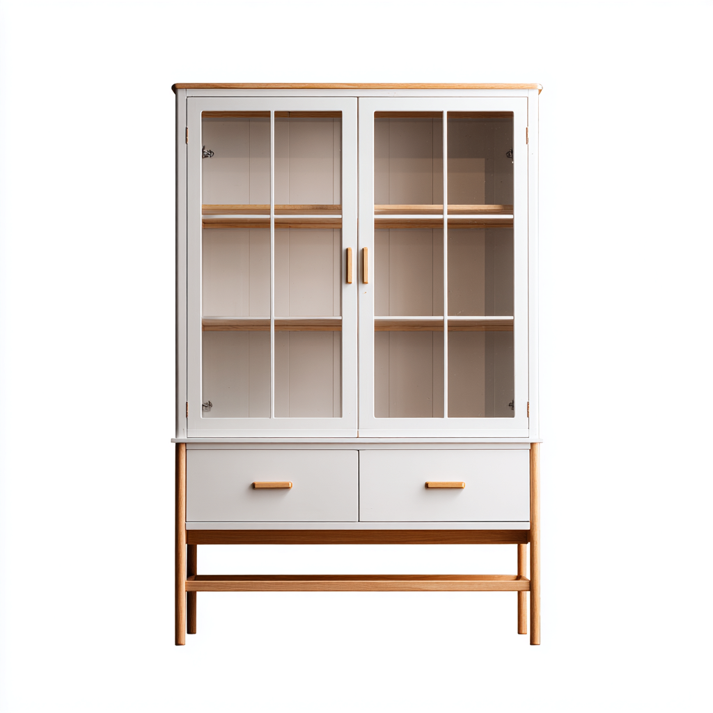 Vitrine-bois-verre-94x46x183 cm-Blanc-Bois naturel-Style moderne-Nestupbase