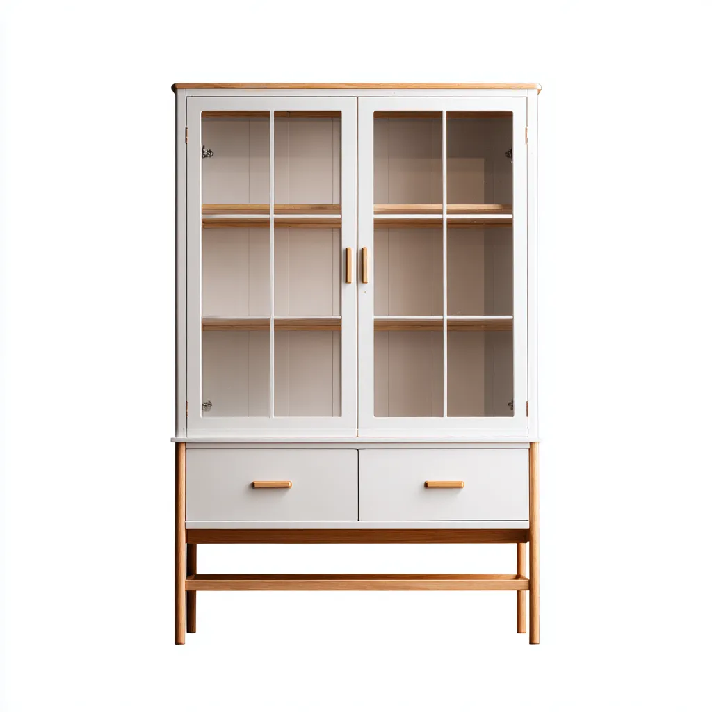 Vitrine-bois-verre-94x46x183 cm-Blanc-Bois naturel-Style moderne-Nestupbase