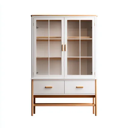 Vitrine-bois-verre-94x46x183 cm-Blanc-Bois naturel-Style moderne-Nestupbase