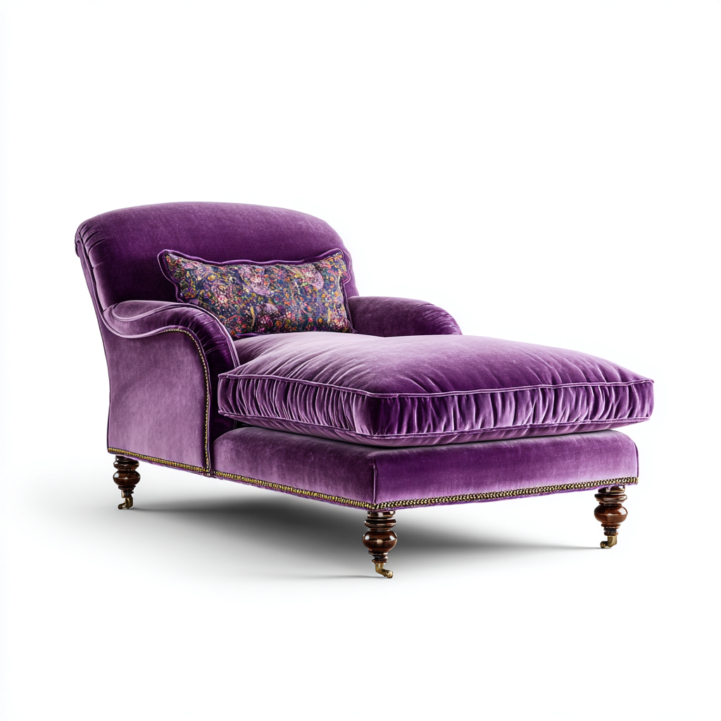 Chaise longue-velours-175x78x90 cm-violet-style classique capitonné-Nestupbase