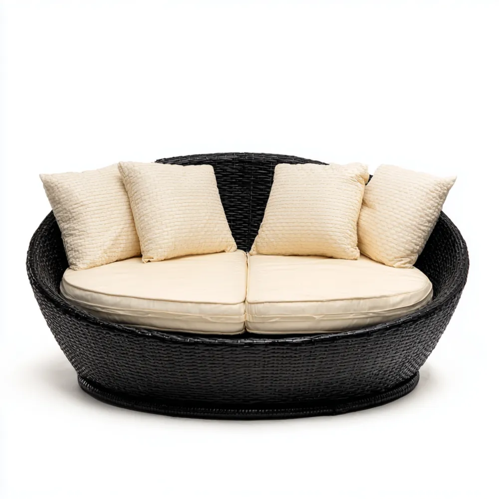 Sdraio in Rattan Sintetico 160x140x80 cm - Nero/Beige - Design Moderno
