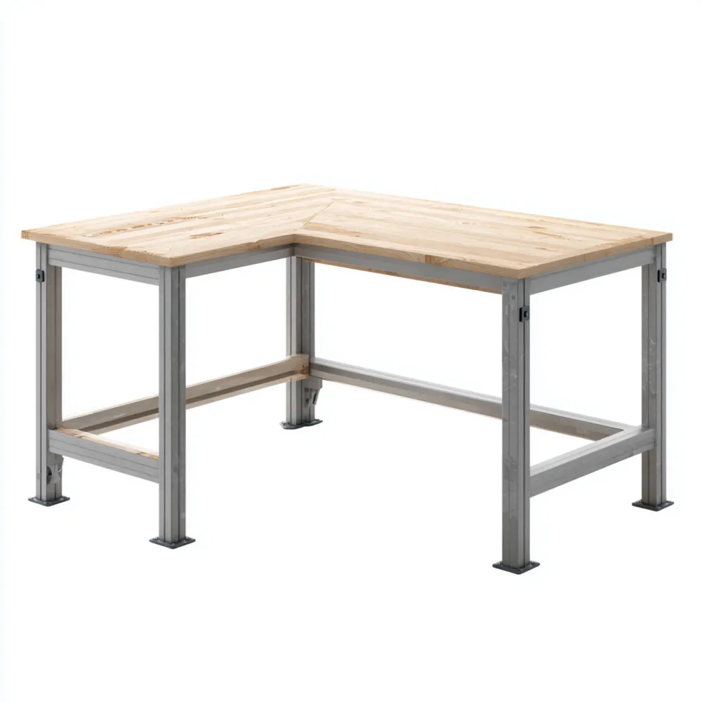 Scrivania angolare in legno e metallo 150x150x75 cm – Naturale – Design industriale