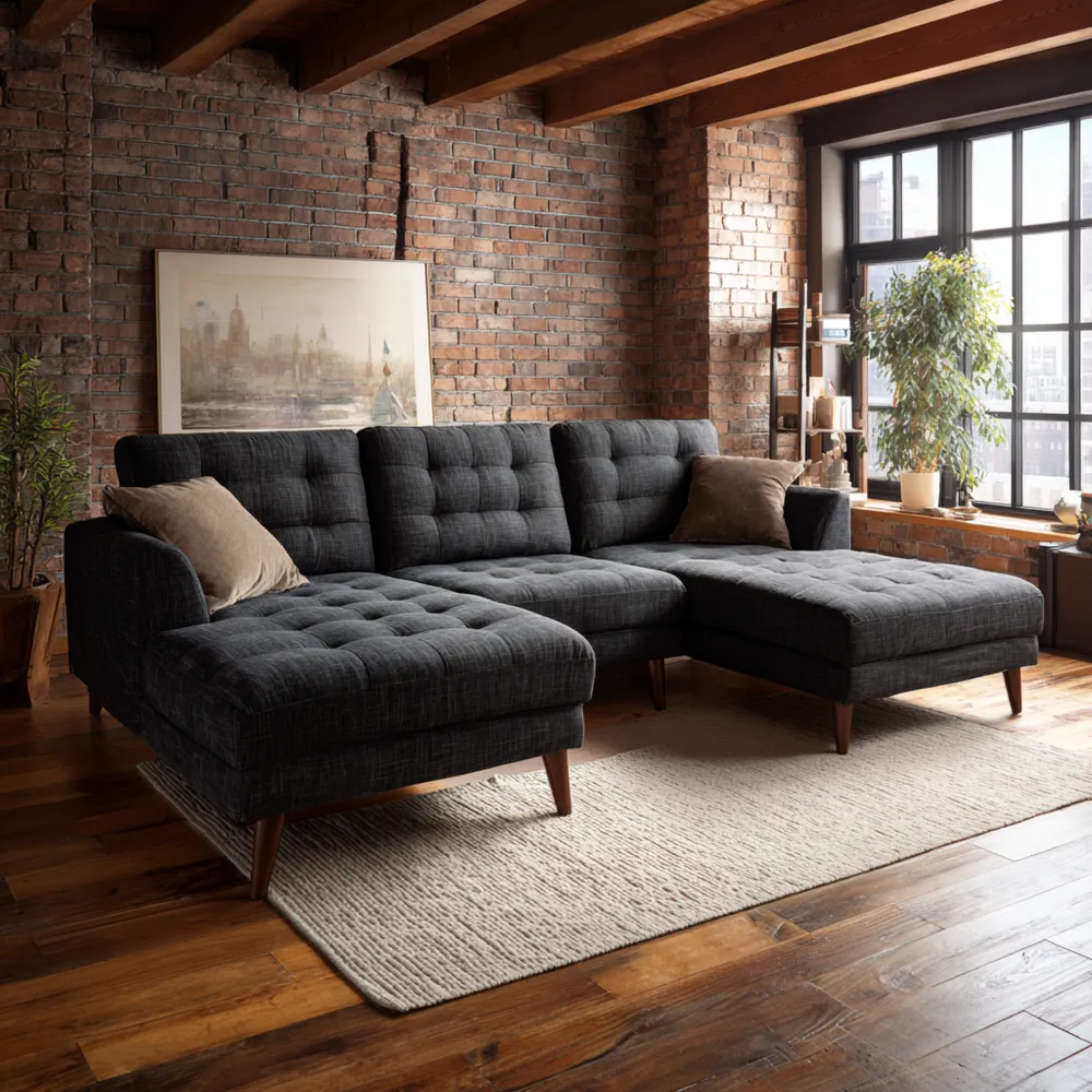 Divano angolare in tessuto 280x160x85 cm - Grigio Antracite - Design moderno