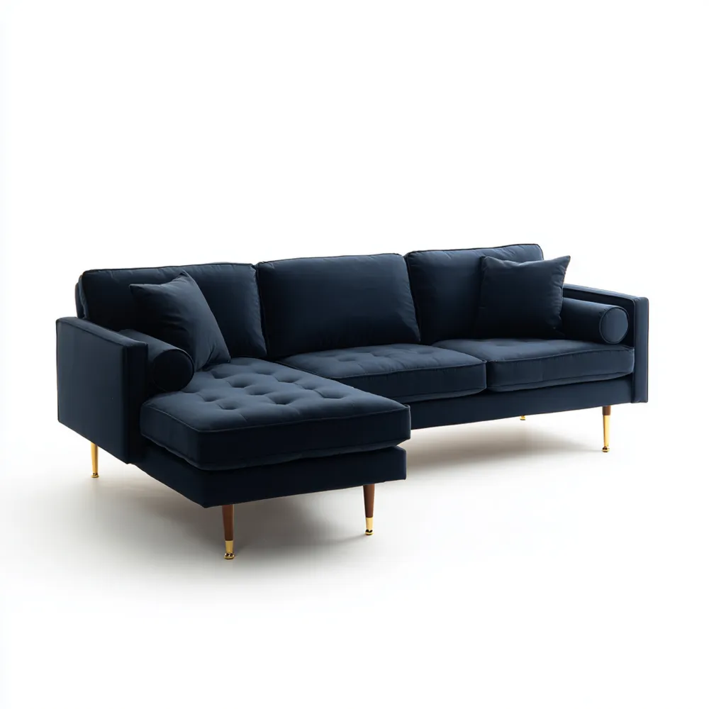 Divano angolare in velluto 300x150x85 cm - Blu Notte - Design moderno