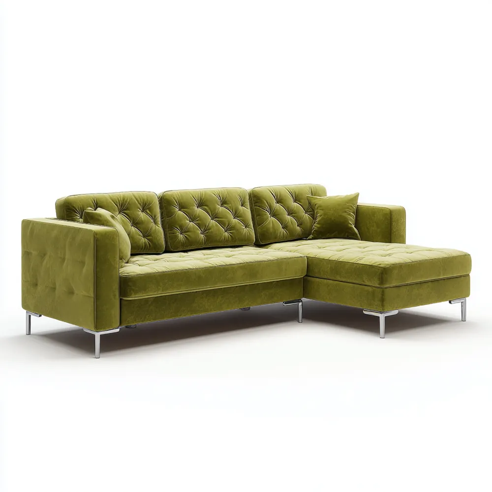 Divano angolare in velluto 300x150x90 cm - Verde oliva - Design moderno