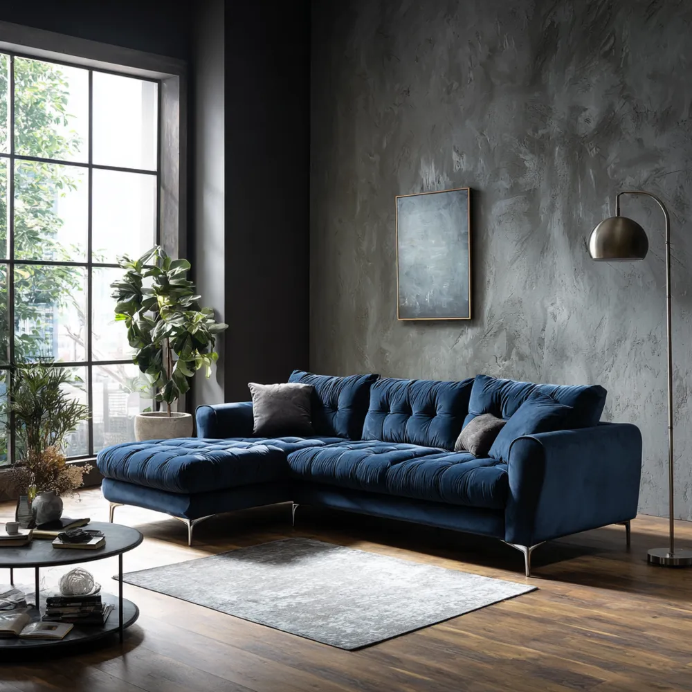 Divano angolare in tessuto 270x160x80 cm - Blu - Design moderno