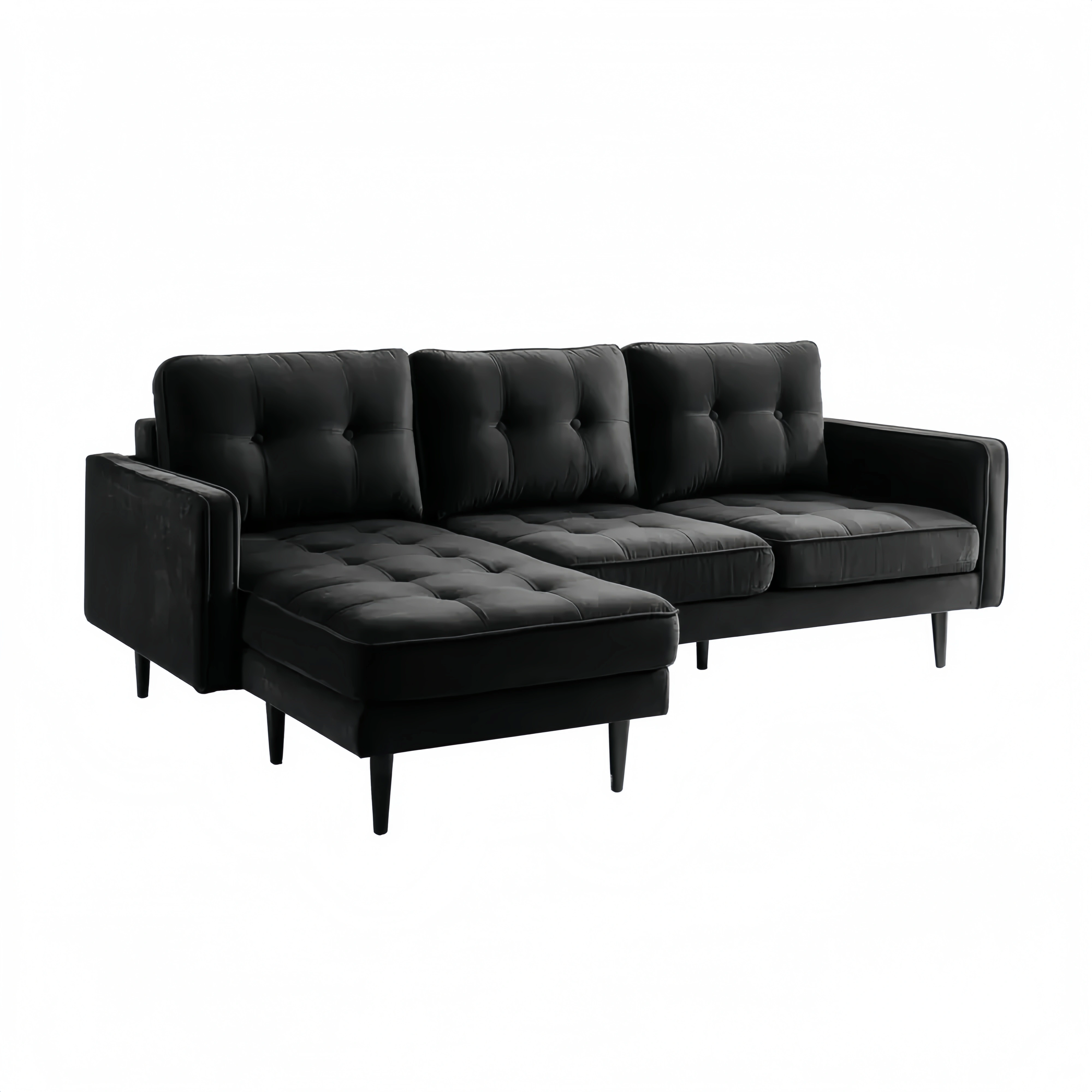 Ecksofa Samt 245x150x85 cm - Schwarz - Modernes Design