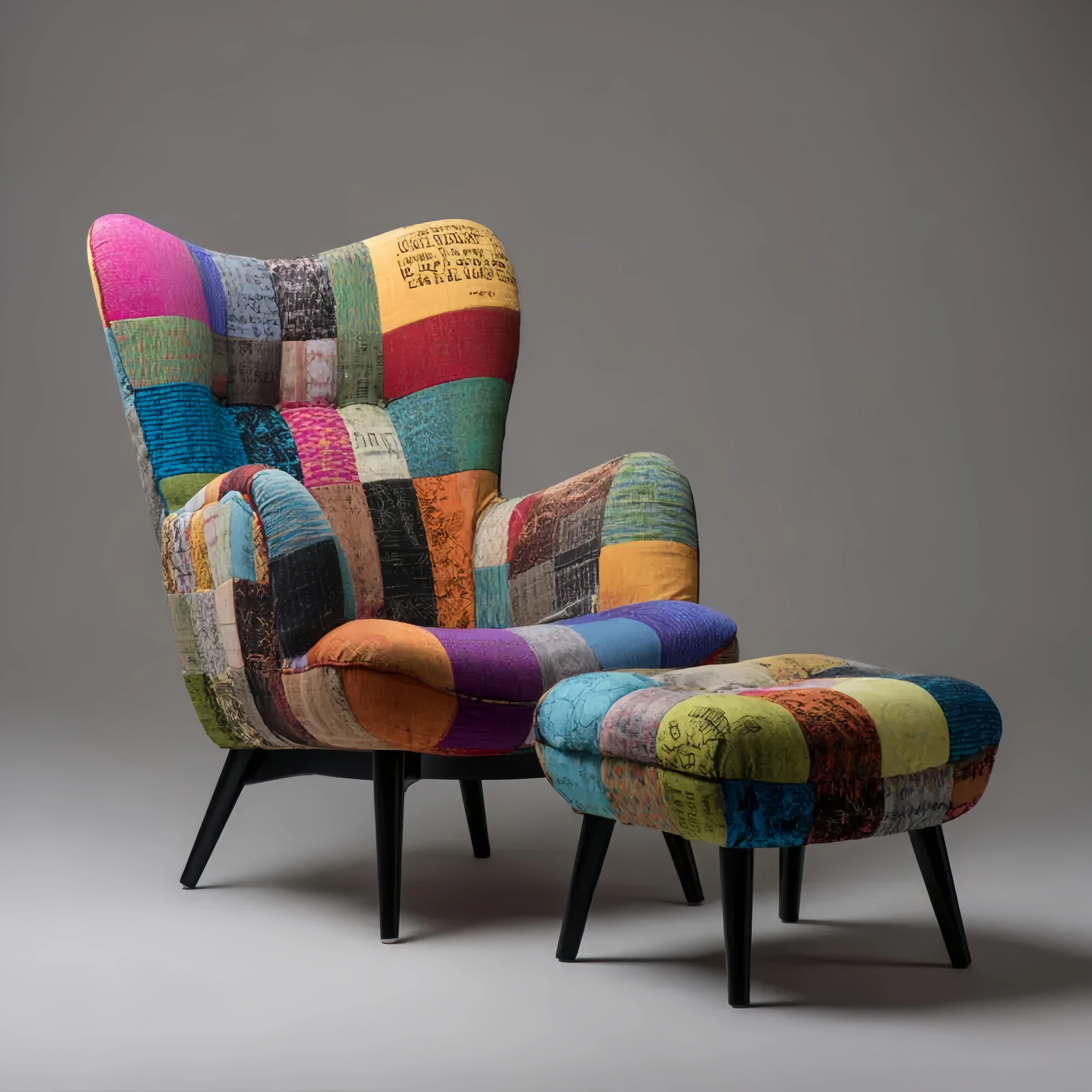 Loungesessel Patchworkstoff 95x80x100 cm – Mehrfarbig – Retro-Chic
