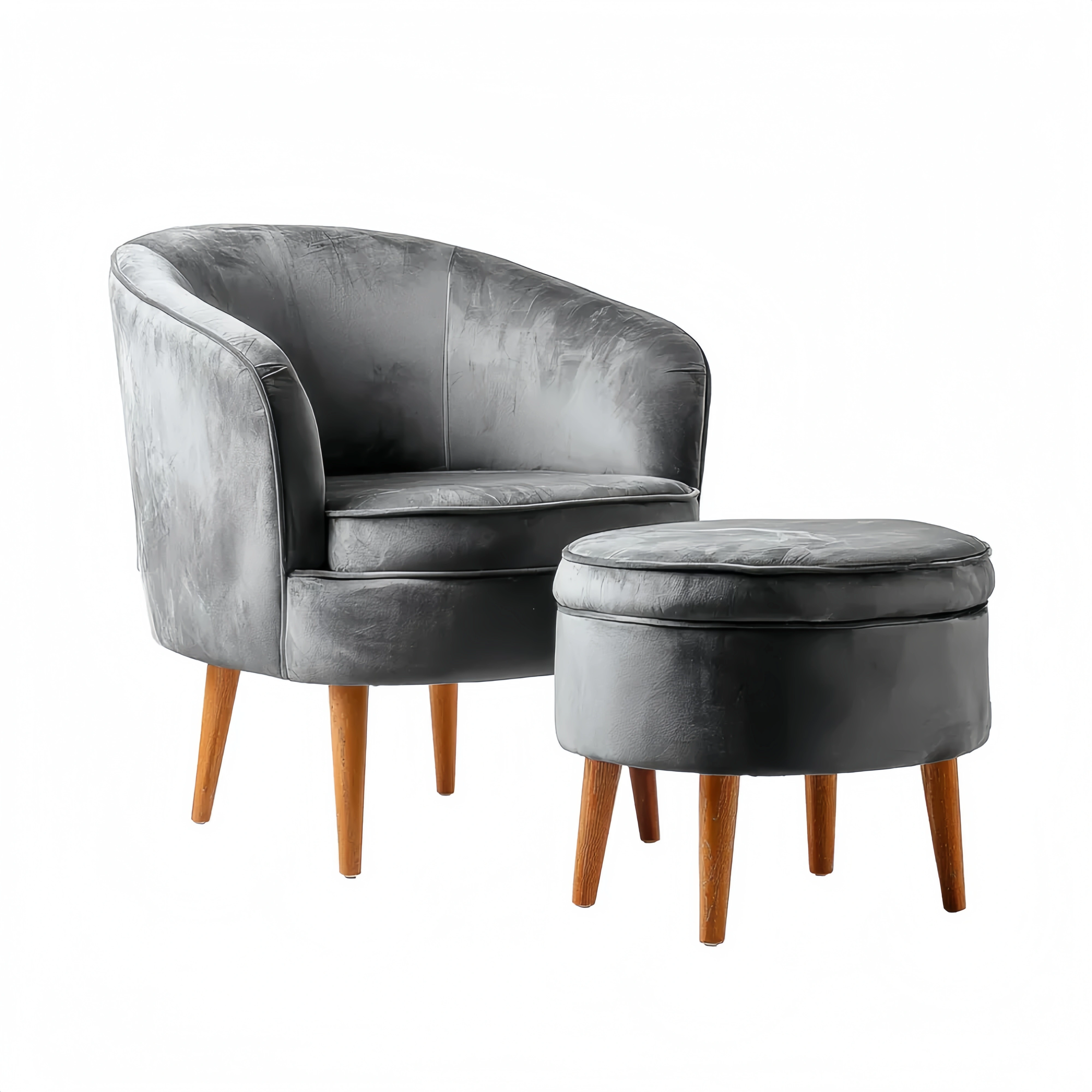 Loungesessel mit Hocker Samt 75x75x70 cm - Dunkelgrau - Skandinavisches Design