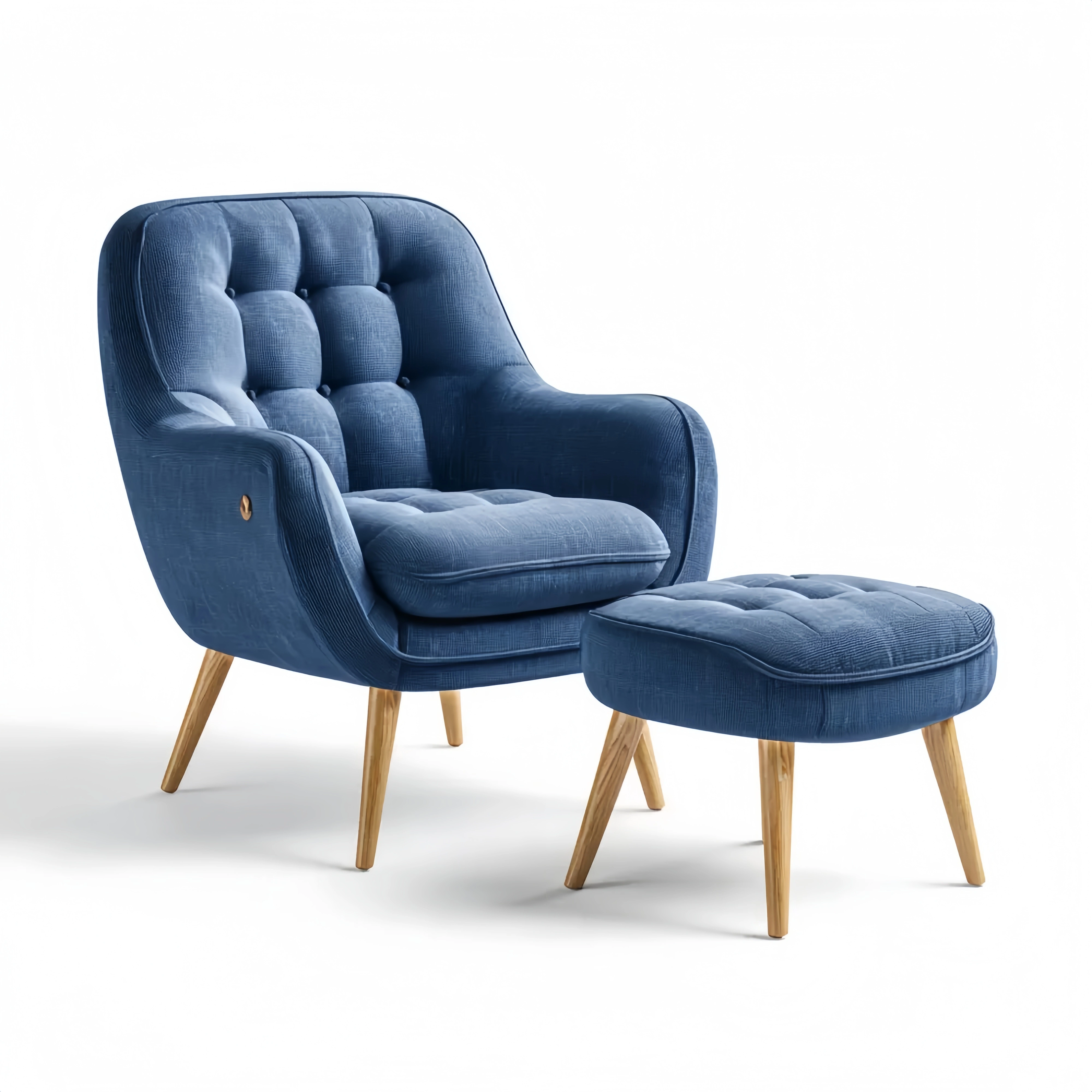 Sessel mit Hocker Stoffbezug 75x85x80 cm – Blau – Skandinavischer Stil