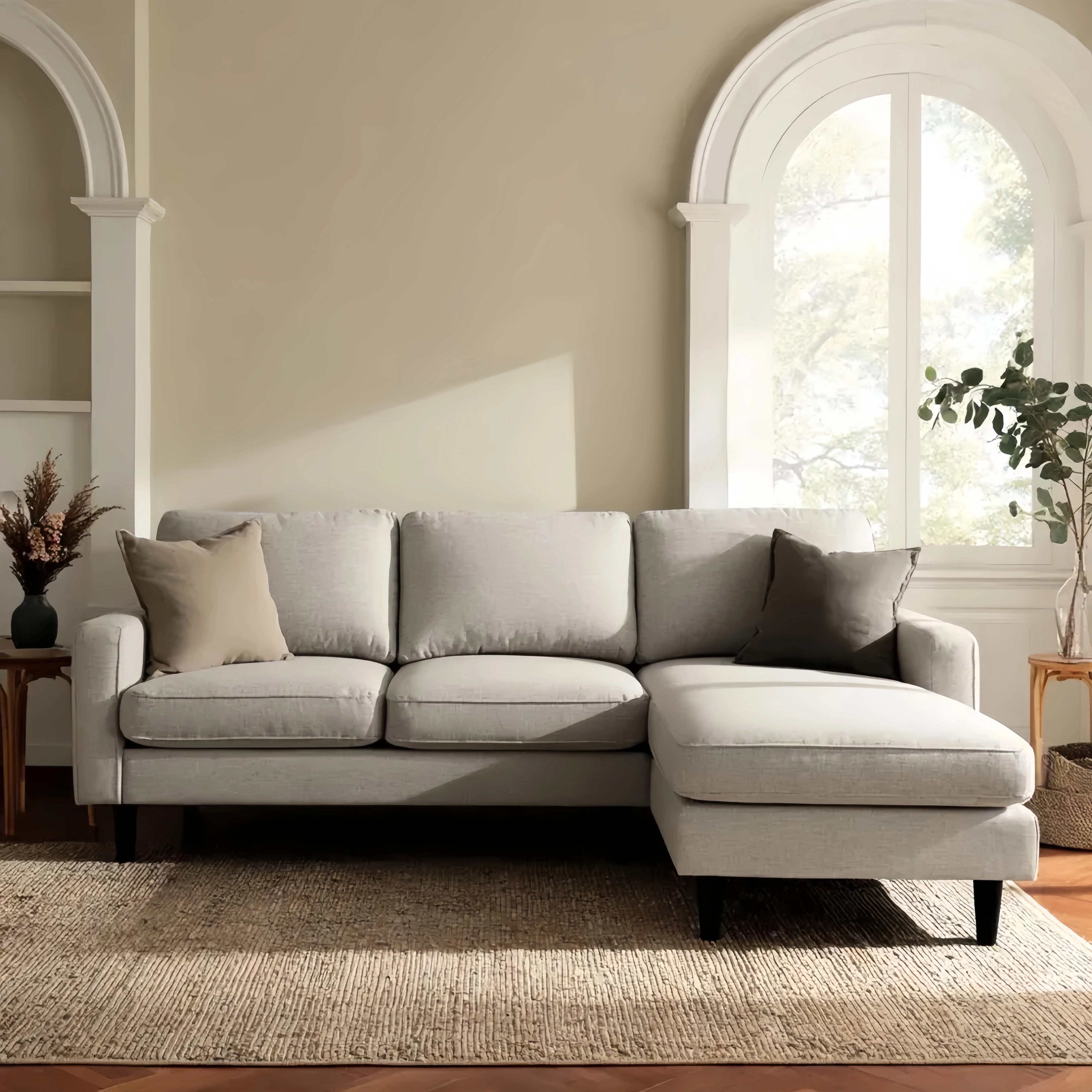 Ecksofa Stoffpolsterung 250x150x85 cm – Hellgrau – Modernes Design