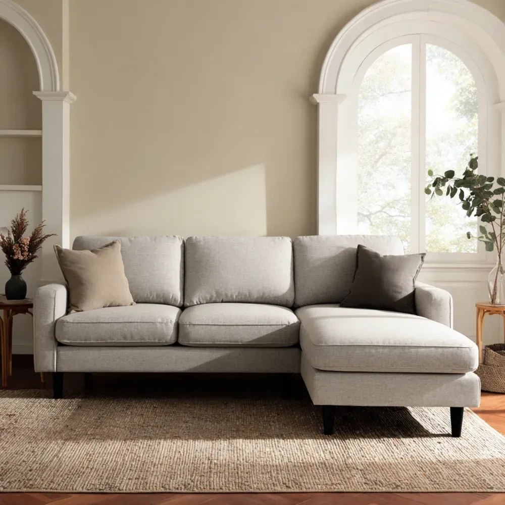 Ecksofa Stoffpolsterung 250x150x85 cm – Hellgrau – Modernes Design