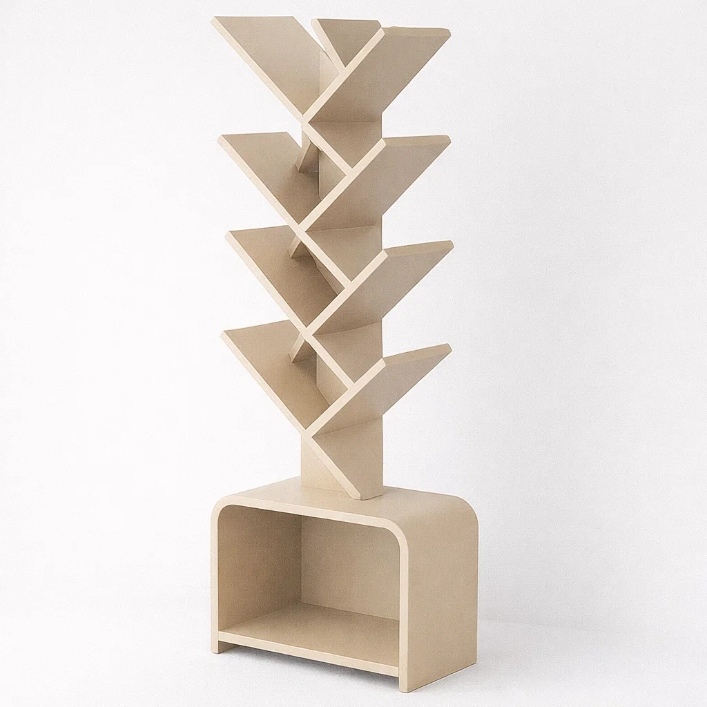 Bibliotheque Design Arbre Moderne Beige Bois-FableFurni