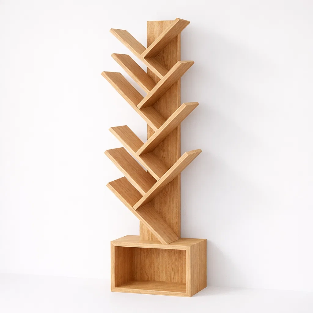 Bibliotheque Murale Arbre Bois Naturel-FableFurni