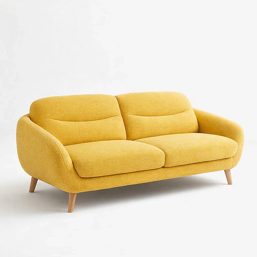 Canape 2 Places Design Moderne Tissu Jaune Moutarde-FableFurni