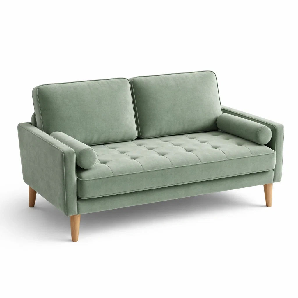 Canape Capitonne 3 Places Velours Vert-FableFurni