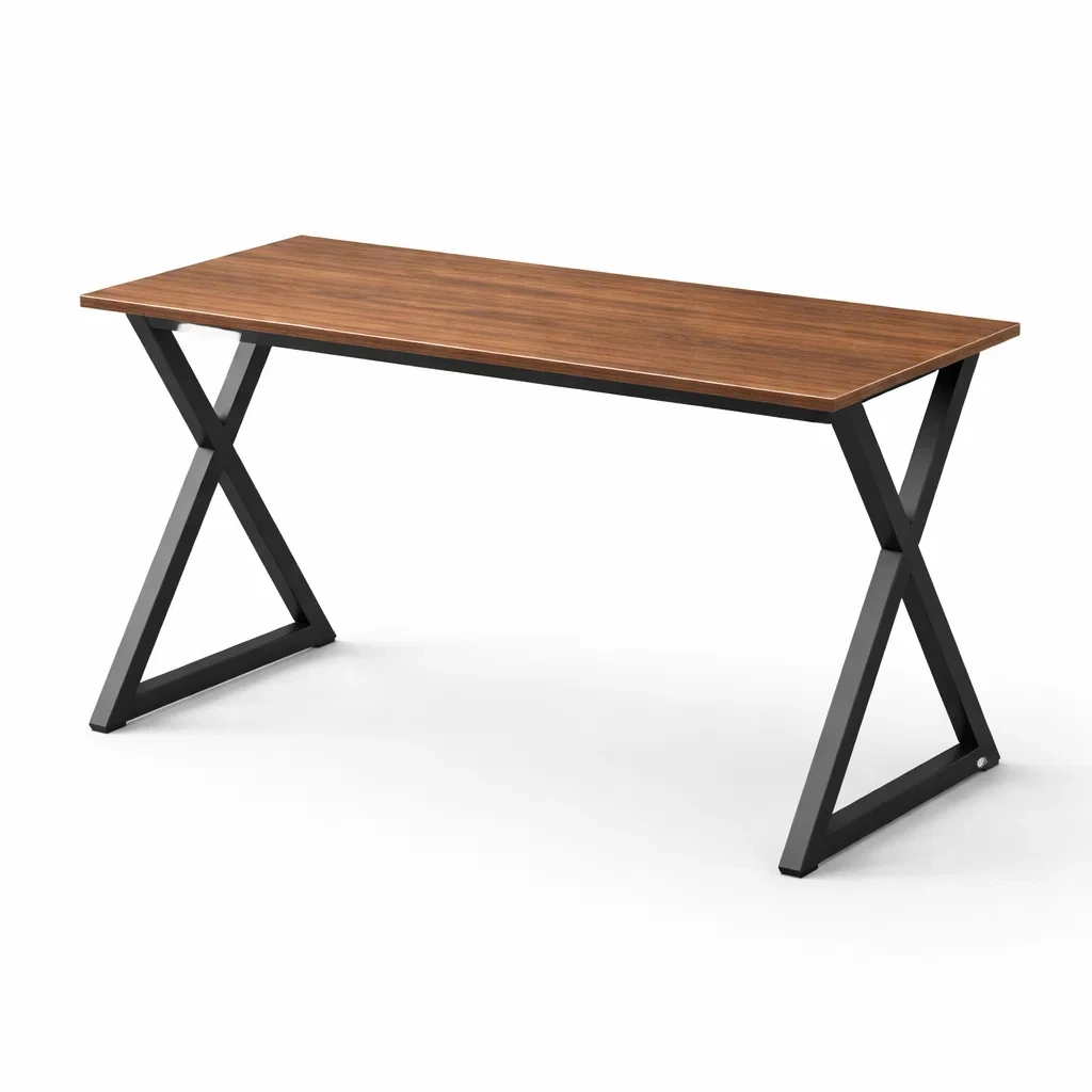 Bureau Design Industriel Bois Marron et Metal Noir-FableFurni